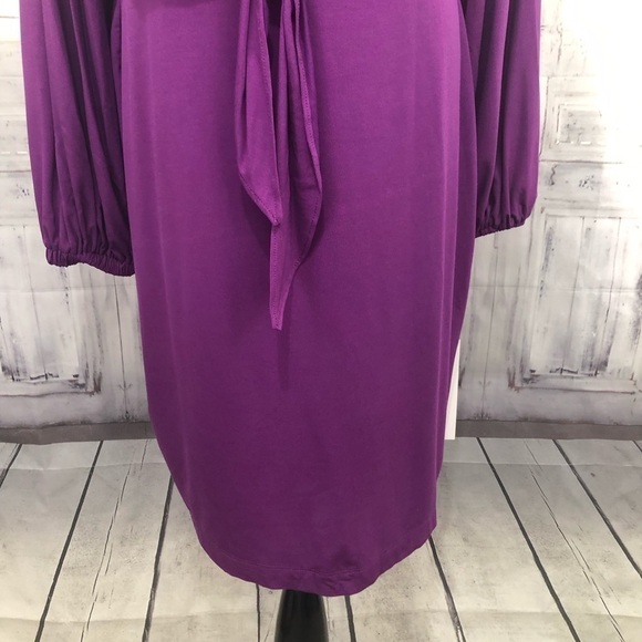 Calvin Klein Size 12 Long Sleeve Solid Purple Tie Front Dress Button Stretch NEW - Picture 5 of 13